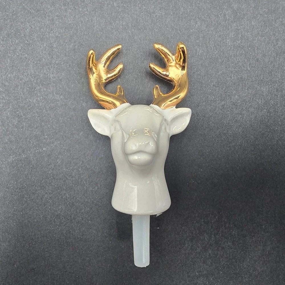 Nora Fleming Oh Deer Mini Stag Head White Gold Antlers Ceramic Retired Holiday